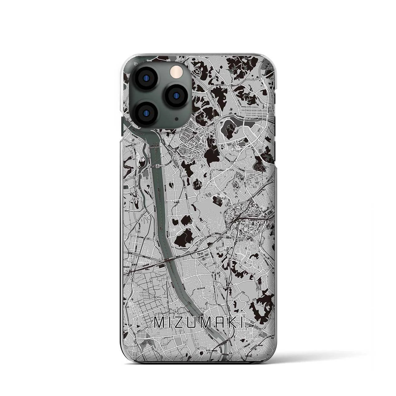 【水巻(福岡県)】地図柄iPhoneケース(クリアタイプ)モノトーン・iPhone 11 Pro 用