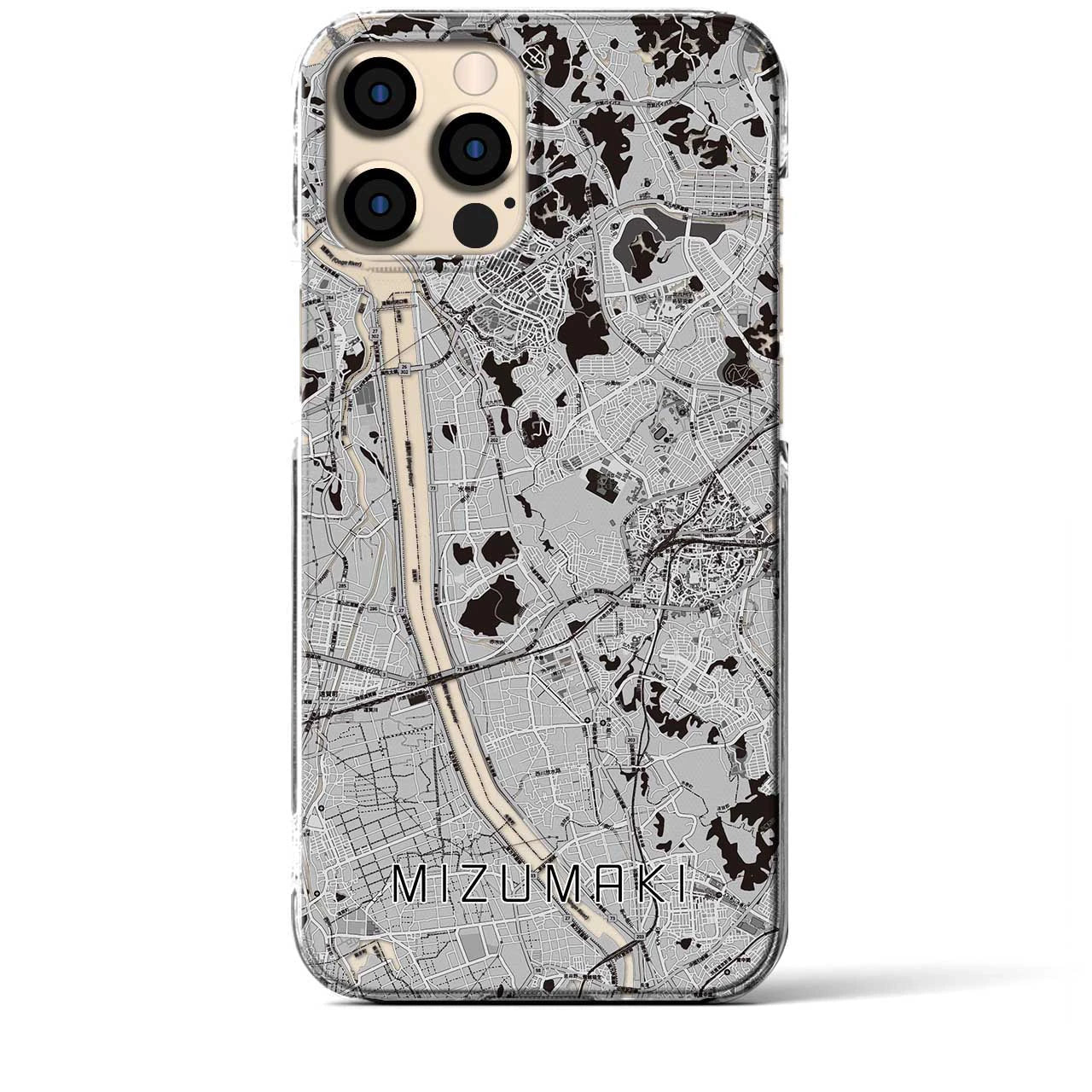 【水巻(福岡県)】地図柄iPhoneケース(クリアタイプ)モノトーン・iPhone 12 Pro Max 用