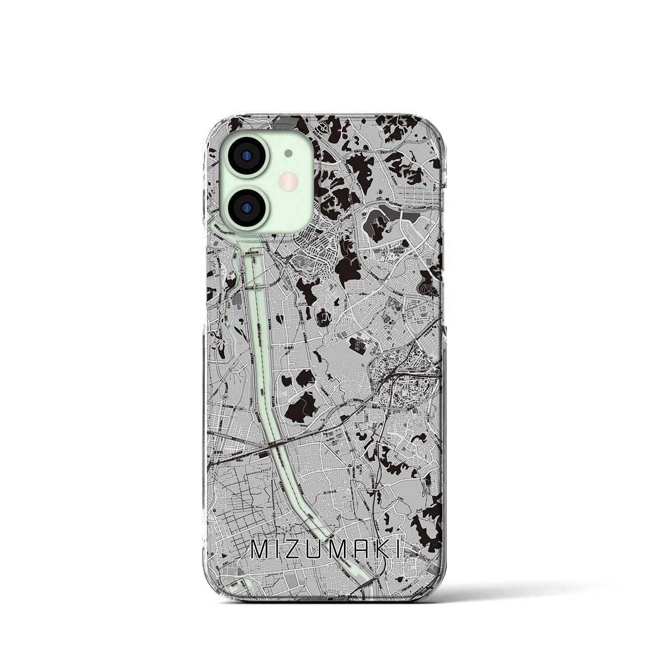 【水巻(福岡県)】地図柄iPhoneケース(クリアタイプ)モノトーン・iPhone 12 mini 用