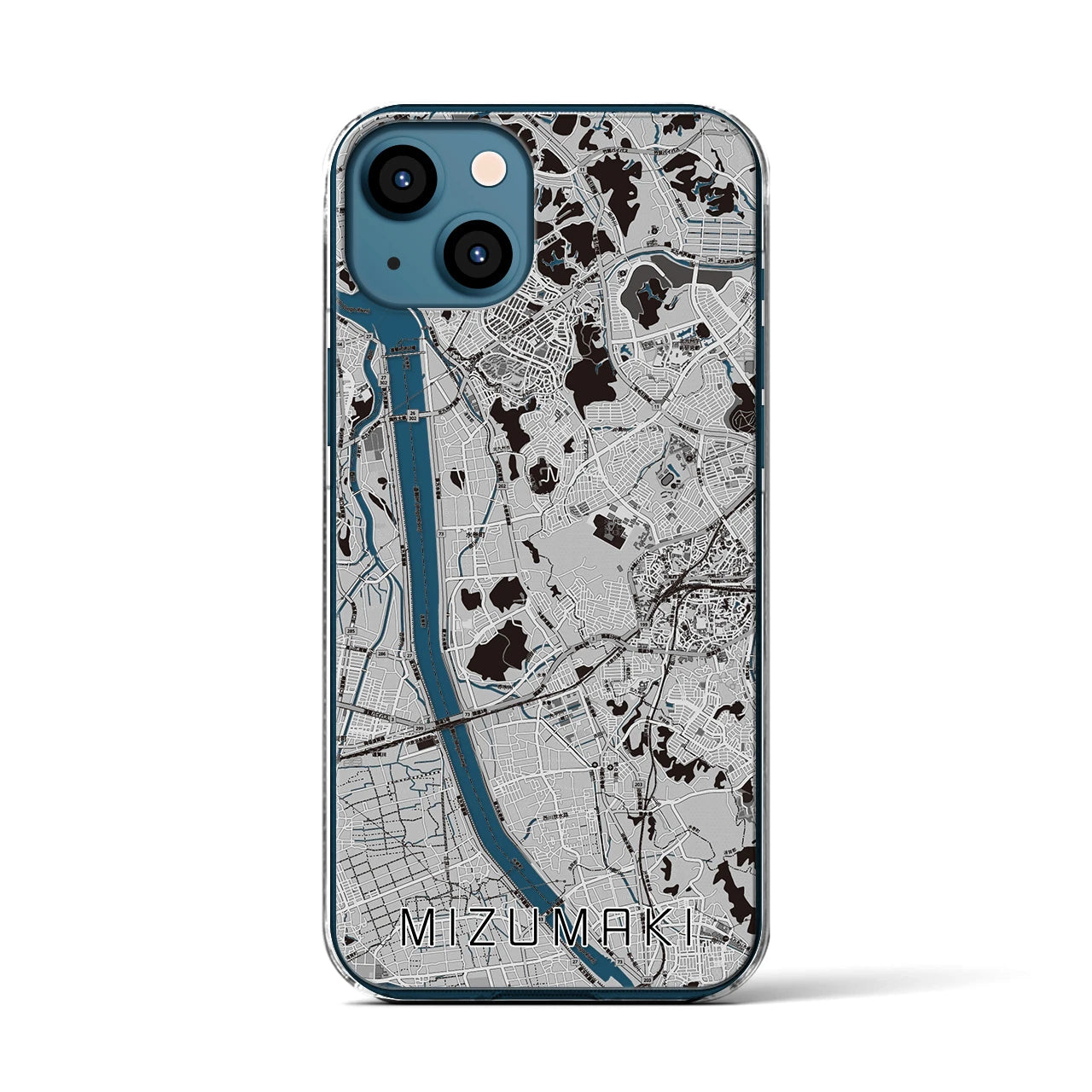 【水巻(福岡県)】地図柄iPhoneケース(クリアタイプ)モノトーン・iPhone 13 用