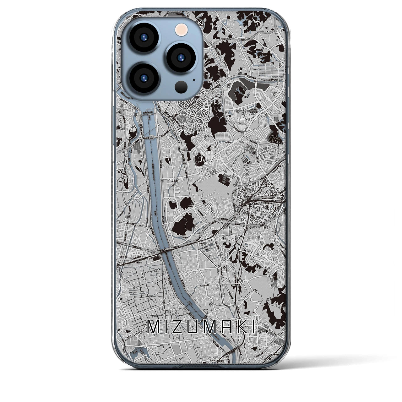 【水巻(福岡県)】地図柄iPhoneケース(クリアタイプ)モノトーン・iPhone 13 Pro Max 用