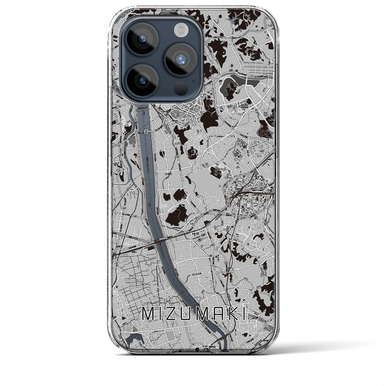【水巻(福岡県)】地図柄iPhoneケース(クリアタイプ)モノトーン・iPhone 15 Pro Max 用