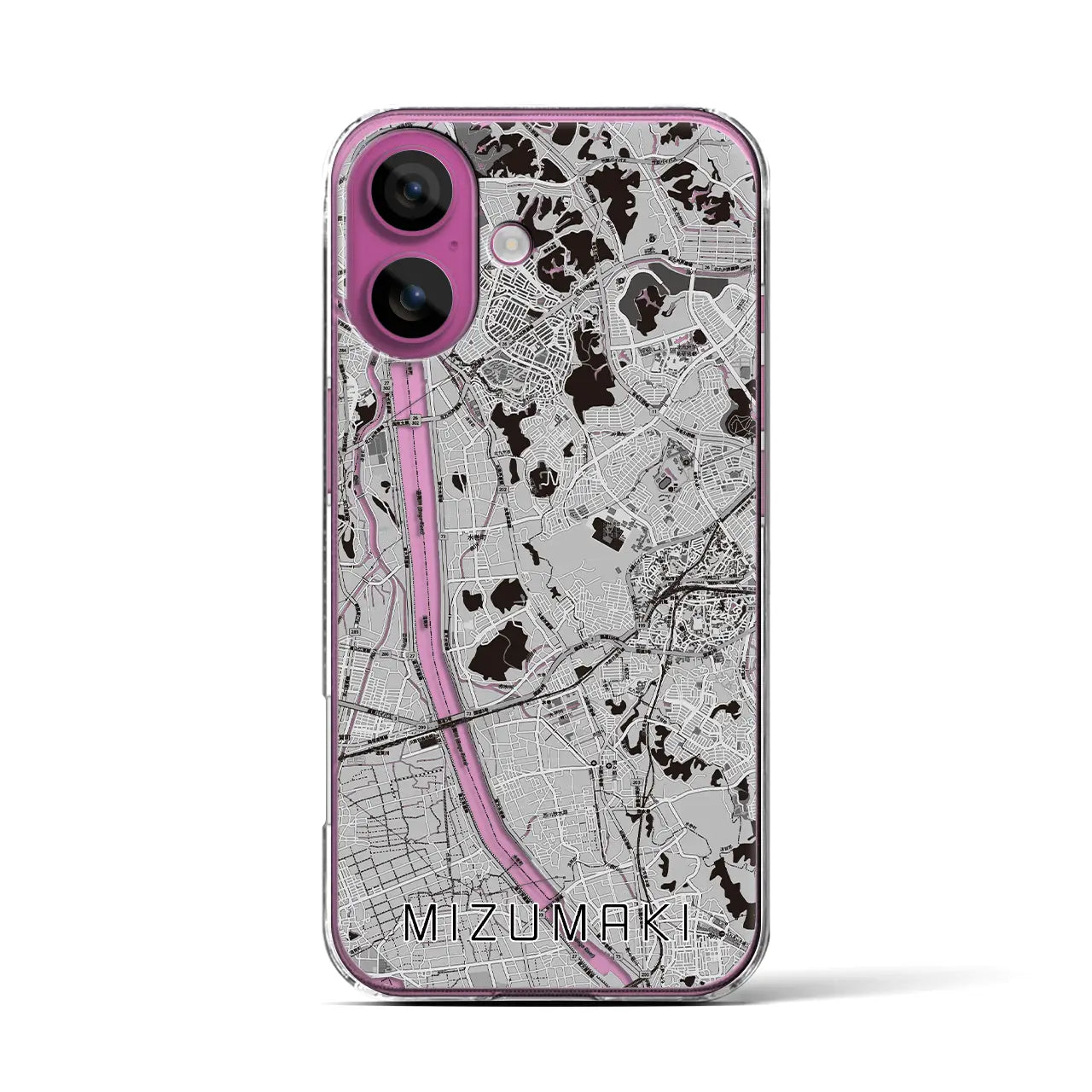 【水巻(福岡県)】地図柄iPhoneケース(クリアタイプ)モノトーン・iPhone 16 Pro 用