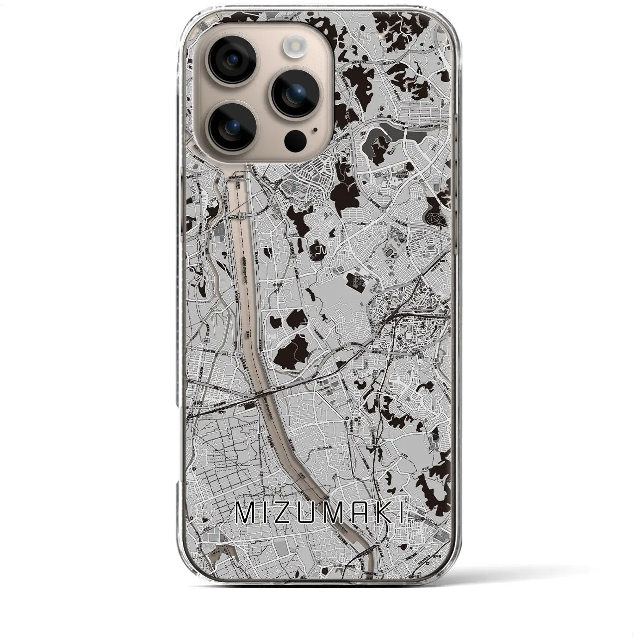 【水巻(福岡県)】地図柄iPhoneケース(クリアタイプ)モノトーン・iPhone 16 Plus 用