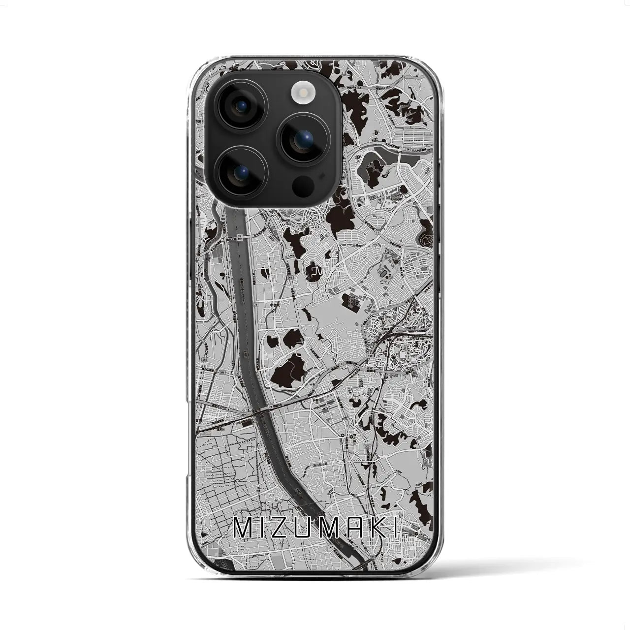 【水巻(福岡県)】地図柄iPhoneケース(クリアタイプ)モノトーン・iPhone 16 用