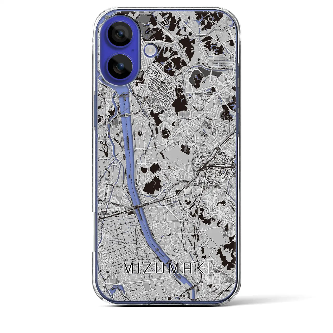 【水巻(福岡県)】地図柄iPhoneケース(クリアタイプ)モノトーン・iPhone 16 Pro Max 用