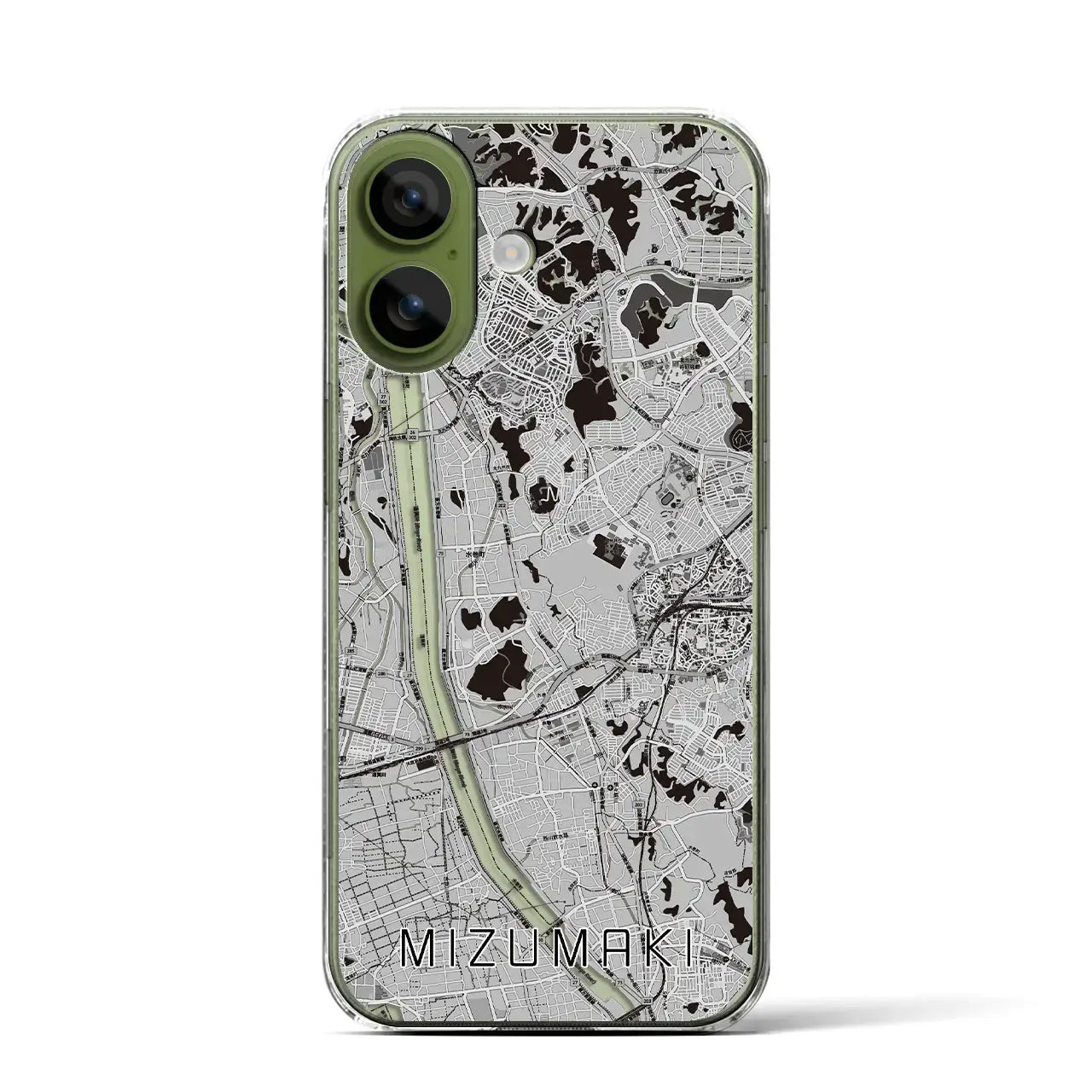 【水巻(福岡県)】地図柄iPhoneケース(クリアタイプ)モノトーン・iPhone 17 Pro Max 用