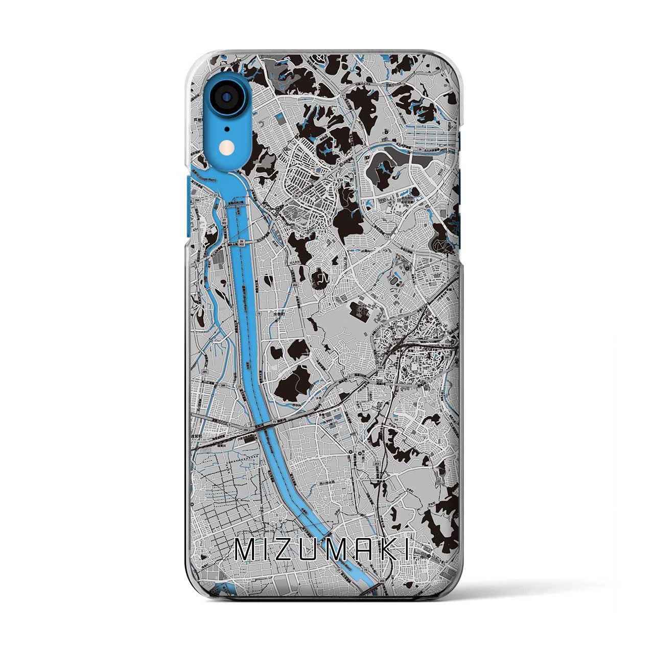 【水巻(福岡県)】地図柄iPhoneケース(クリアタイプ)モノトーン・iPhone XR 用