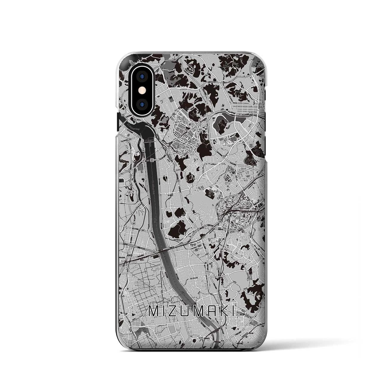 【水巻(福岡県)】地図柄iPhoneケース(クリアタイプ)モノトーン・iPhone XS / X 用