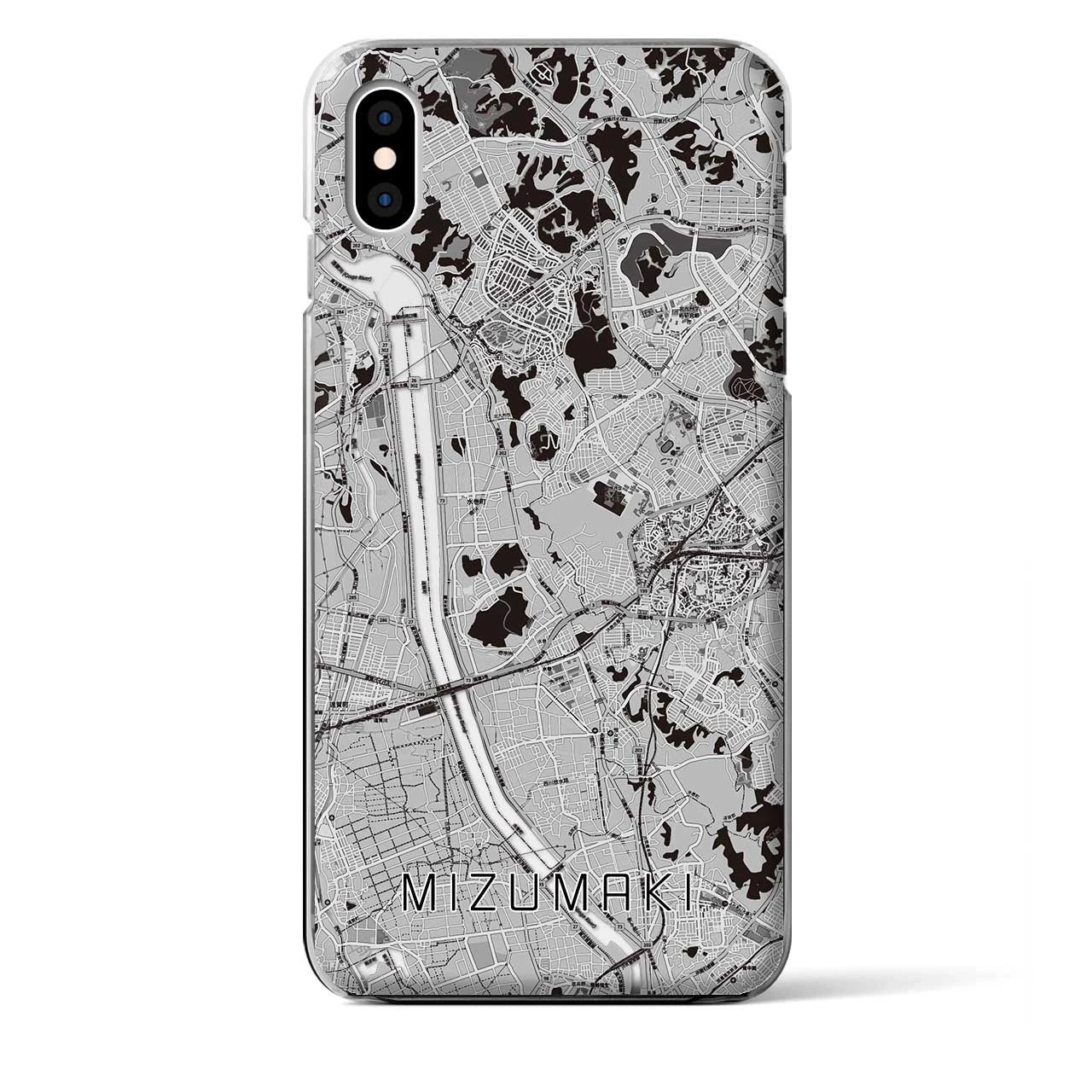【水巻(福岡県)】地図柄iPhoneケース(クリアタイプ)モノトーン・iPhone XS Max 用
