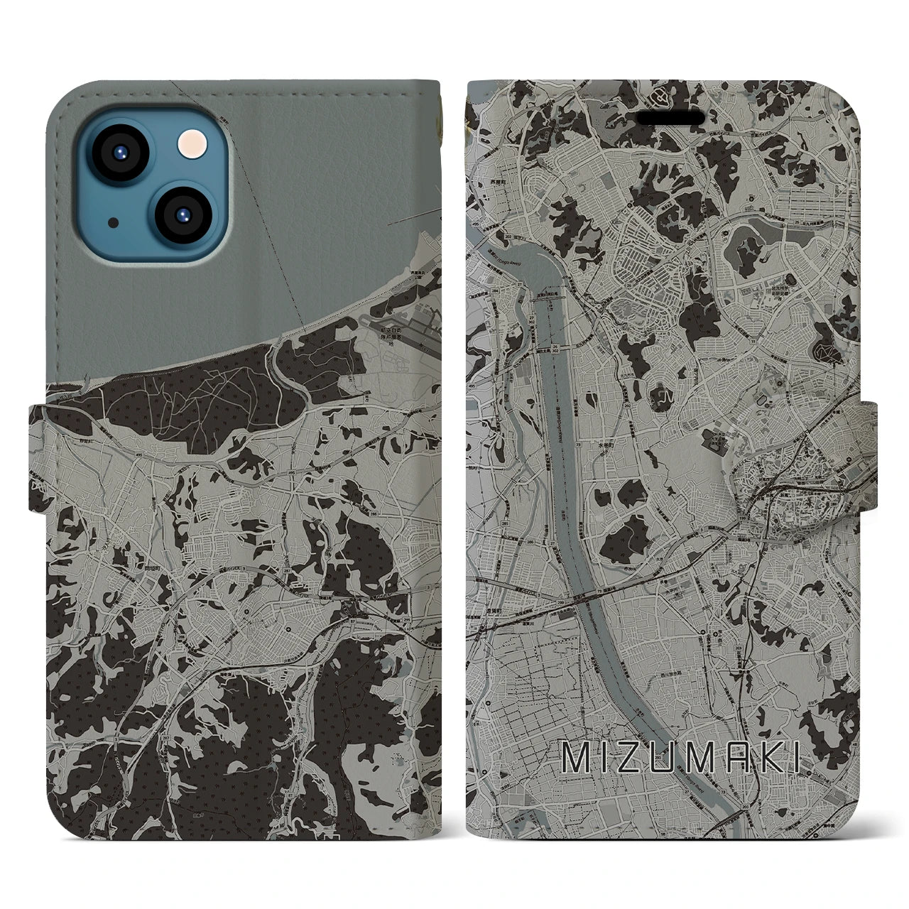 【水巻(福岡県)】地図柄iPhoneケース(手帳タイプ)