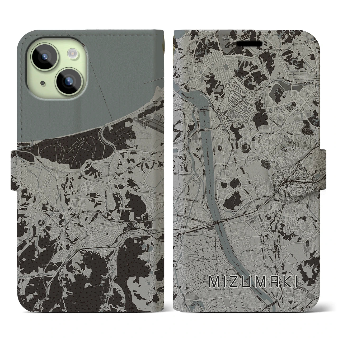 【水巻(福岡県)】地図柄iPhoneケース(手帳タイプ)