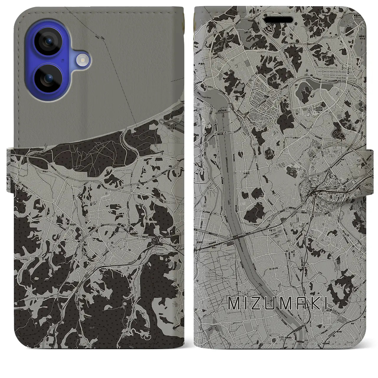 【水巻(福岡県)】地図柄iPhoneケース(手帳タイプ)