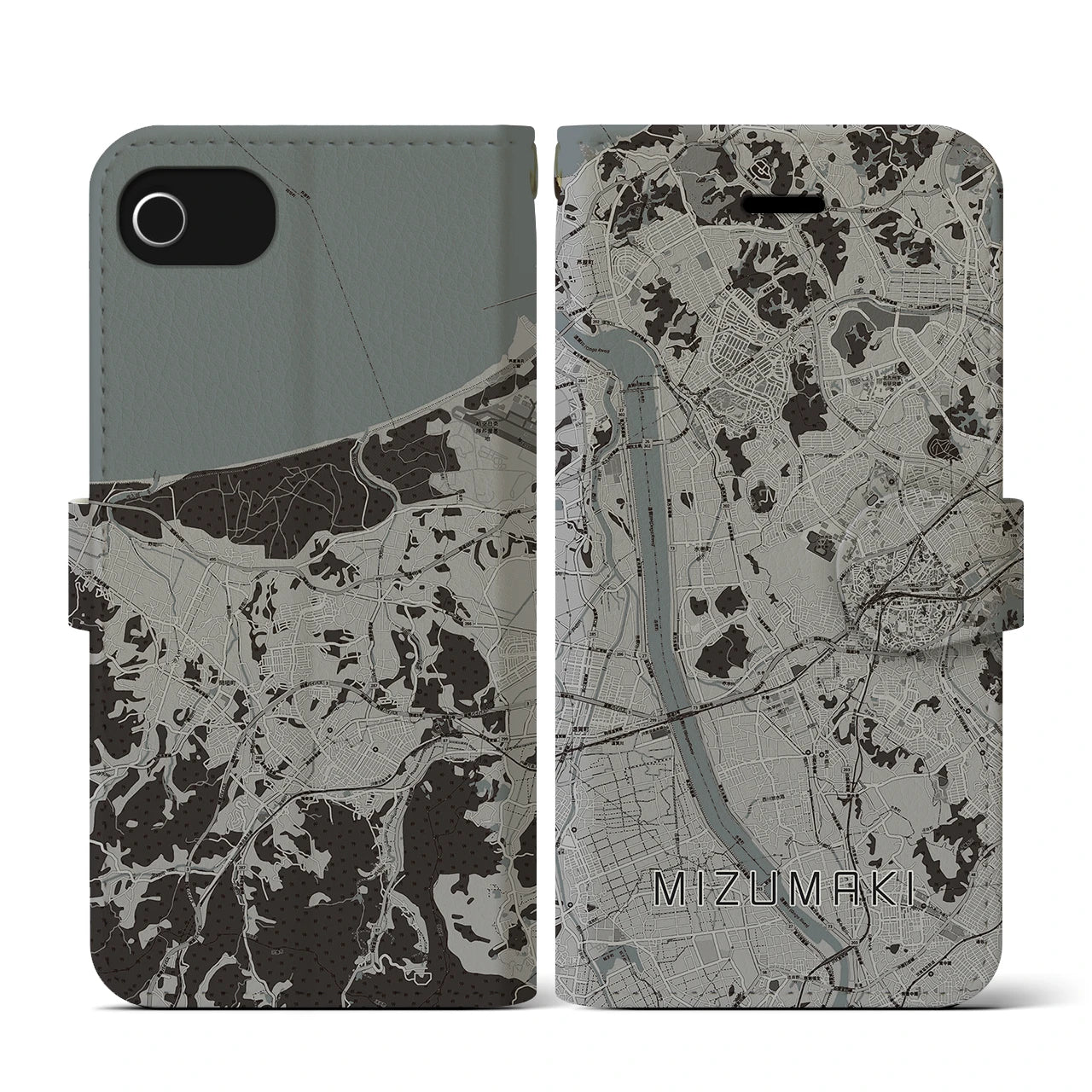 【水巻(福岡県)】地図柄iPhoneケース(手帳タイプ)