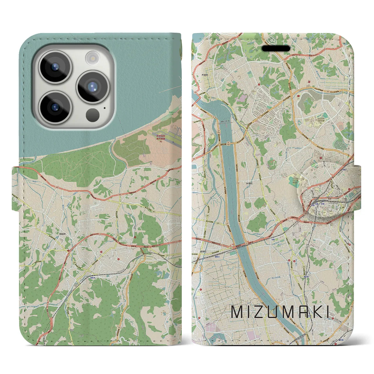 【水巻(福岡県)】地図柄iPhoneケース(手帳タイプ)