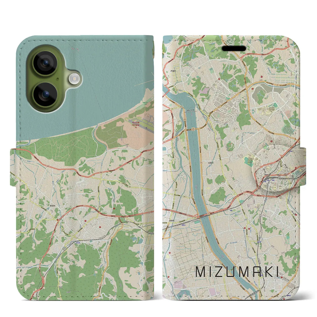 【水巻(福岡県)】地図柄iPhoneケース(手帳タイプ)