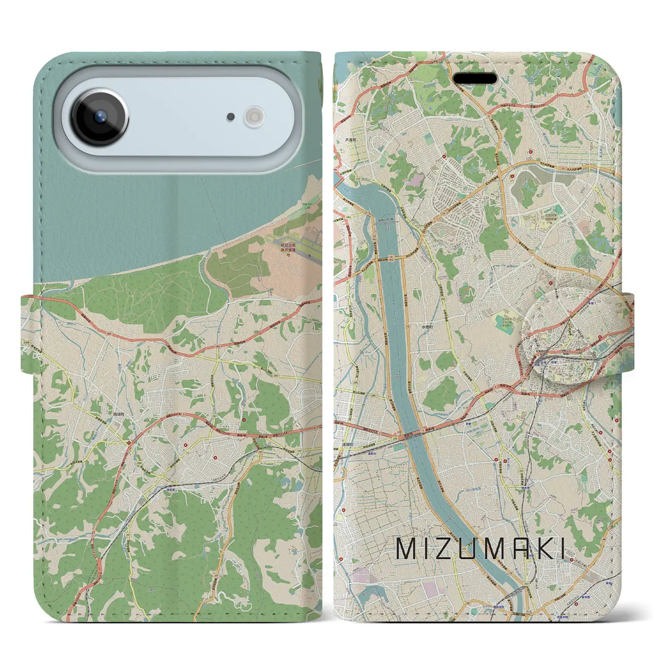 【水巻(福岡県)】地図柄iPhoneケース(手帳タイプ)