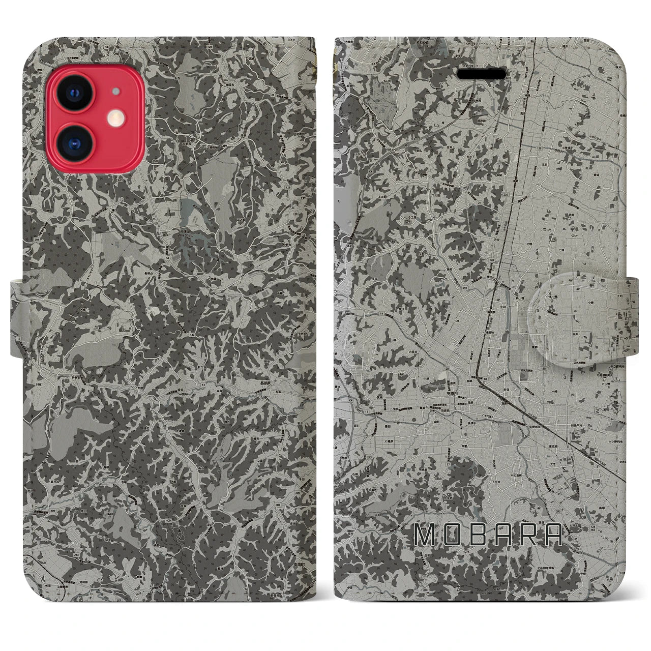 【茂原(千葉県)】地図柄iPhoneケース(手帳タイプ)モノトーン・iPhone 11 用