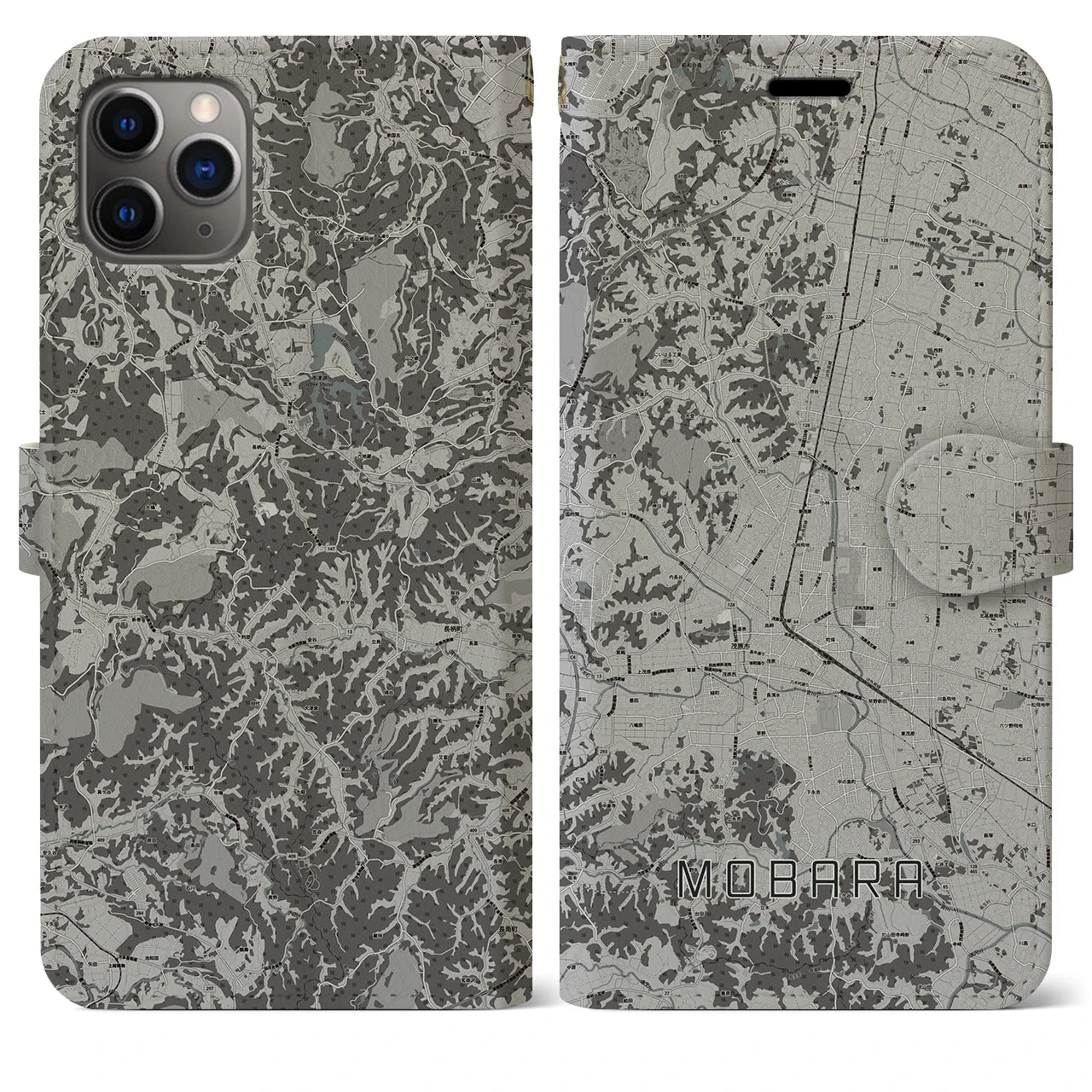 【茂原(千葉県)】地図柄iPhoneケース(手帳タイプ)モノトーン・iPhone 11 Pro Max 用
