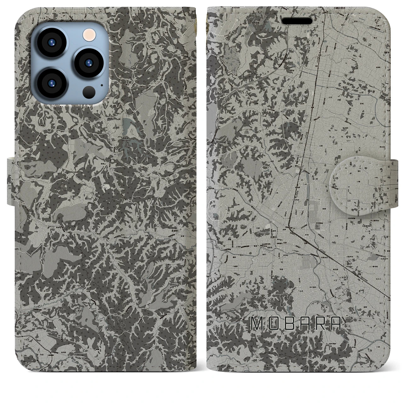 【茂原(千葉県)】地図柄iPhoneケース(手帳タイプ)モノトーン・iPhone 13 Pro Max 用
