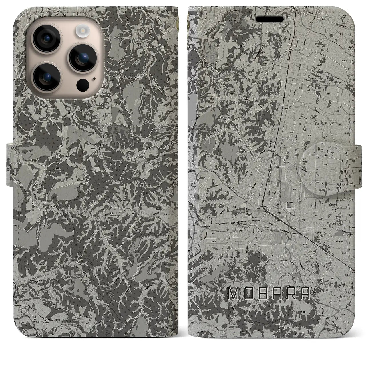 【茂原(千葉県)】地図柄iPhoneケース(手帳タイプ)モノトーン・iPhone 16 Plus 用