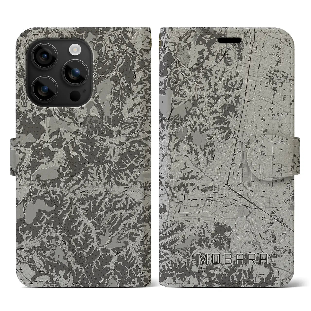 【茂原(千葉県)】地図柄iPhoneケース(手帳タイプ)モノトーン・iPhone 16 用