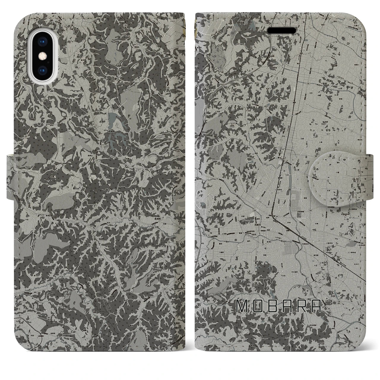 【茂原(千葉県)】地図柄iPhoneケース(手帳タイプ)モノトーン・iPhone XS Max 用