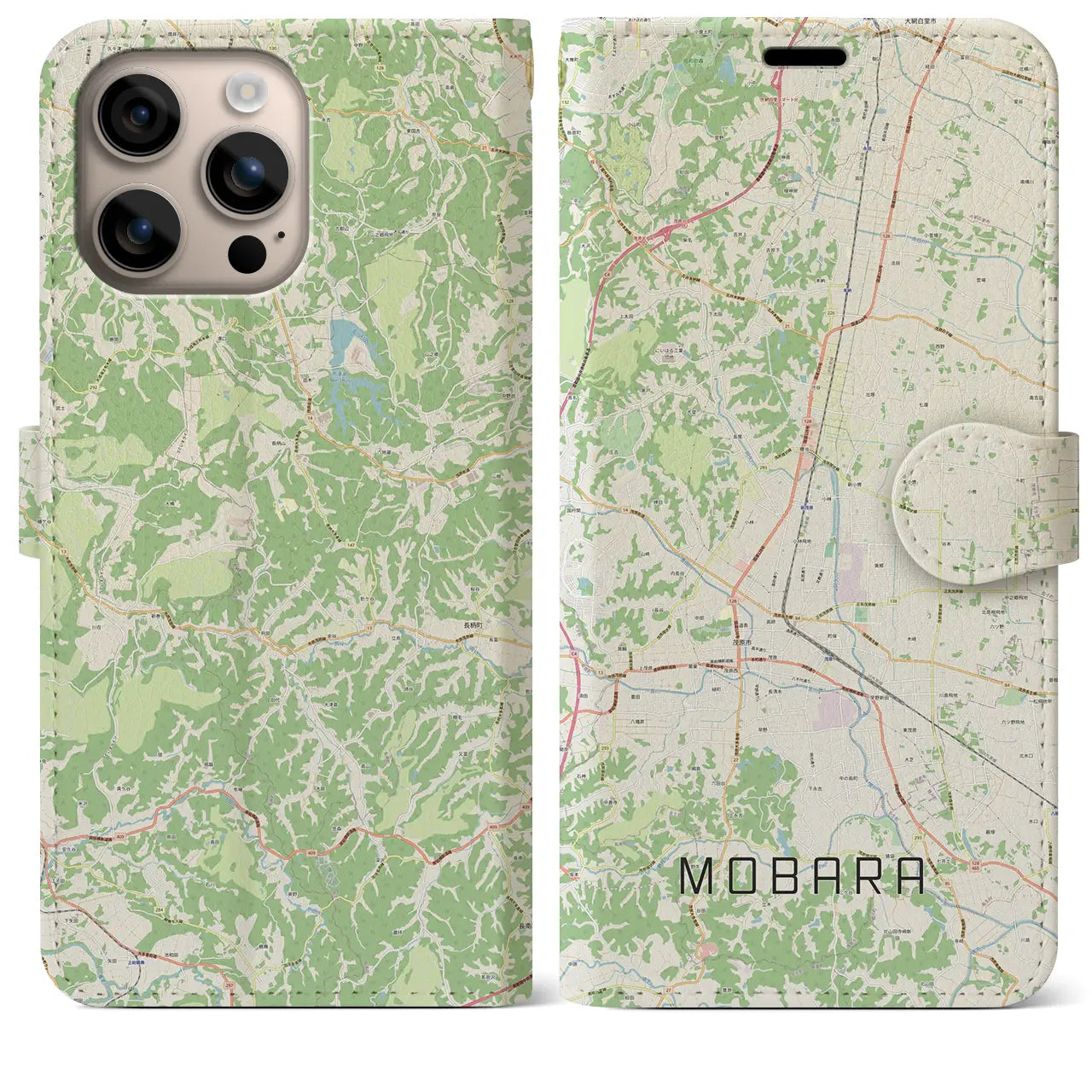 【茂原(千葉県)】地図柄iPhoneケース(手帳タイプ)ナチュラル・iPhone 16 Plus 用