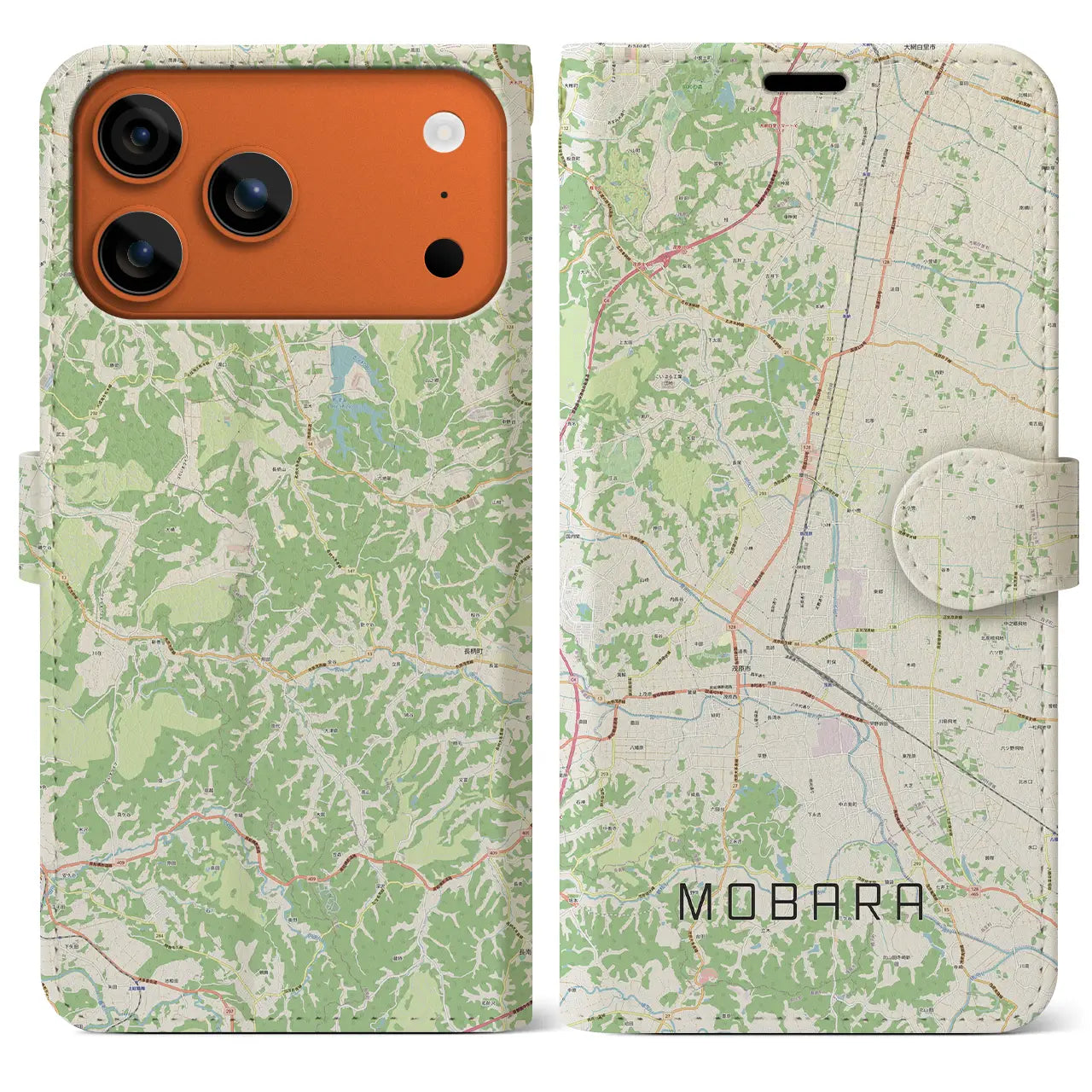 【茂原(千葉県)】地図柄iPhoneケース(手帳タイプ)モノトーン・iPhone 17 Pro Max 用