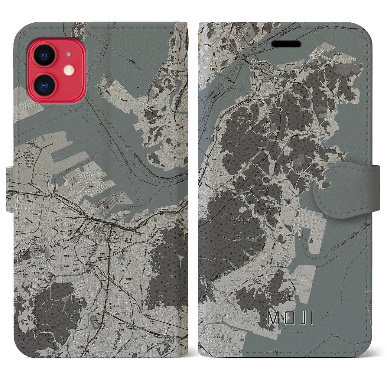 【門司(福岡県)】地図柄iPhoneケース(手帳タイプ)モノトーン・iPhone 11 用