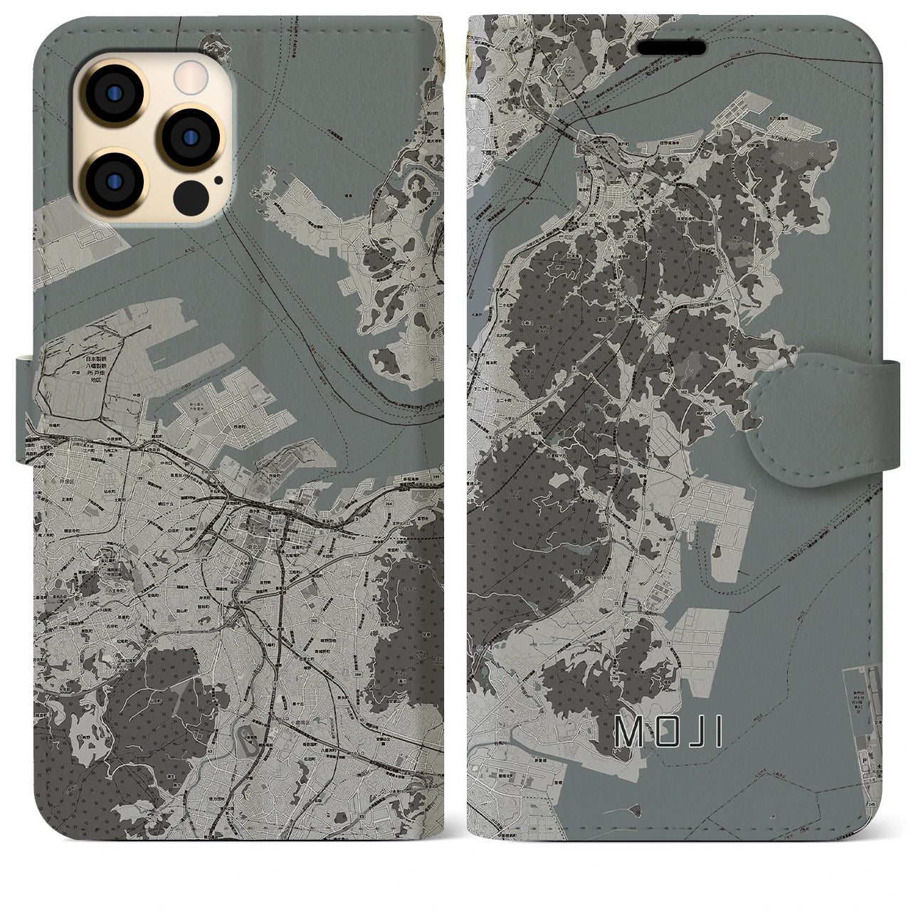 【門司(福岡県)】地図柄iPhoneケース(手帳タイプ)モノトーン・iPhone 12 Pro Max 用