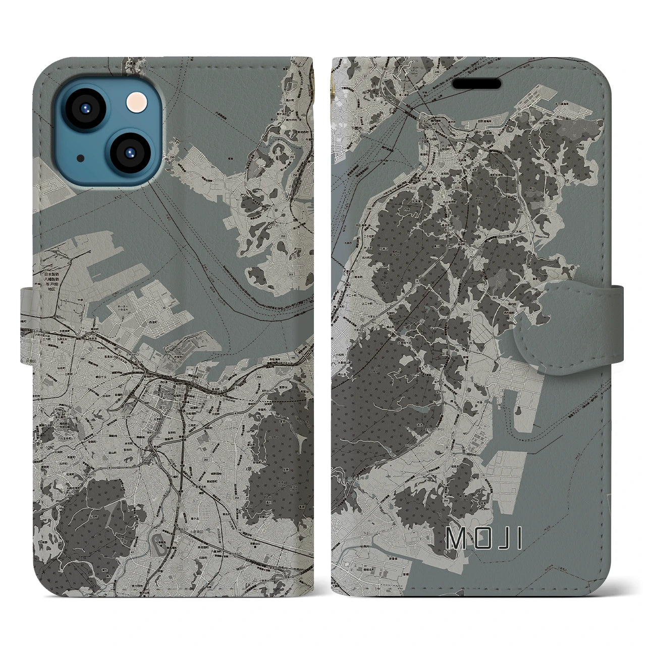 【門司(福岡県)】地図柄iPhoneケース(手帳タイプ)モノトーン・iPhone 13 用