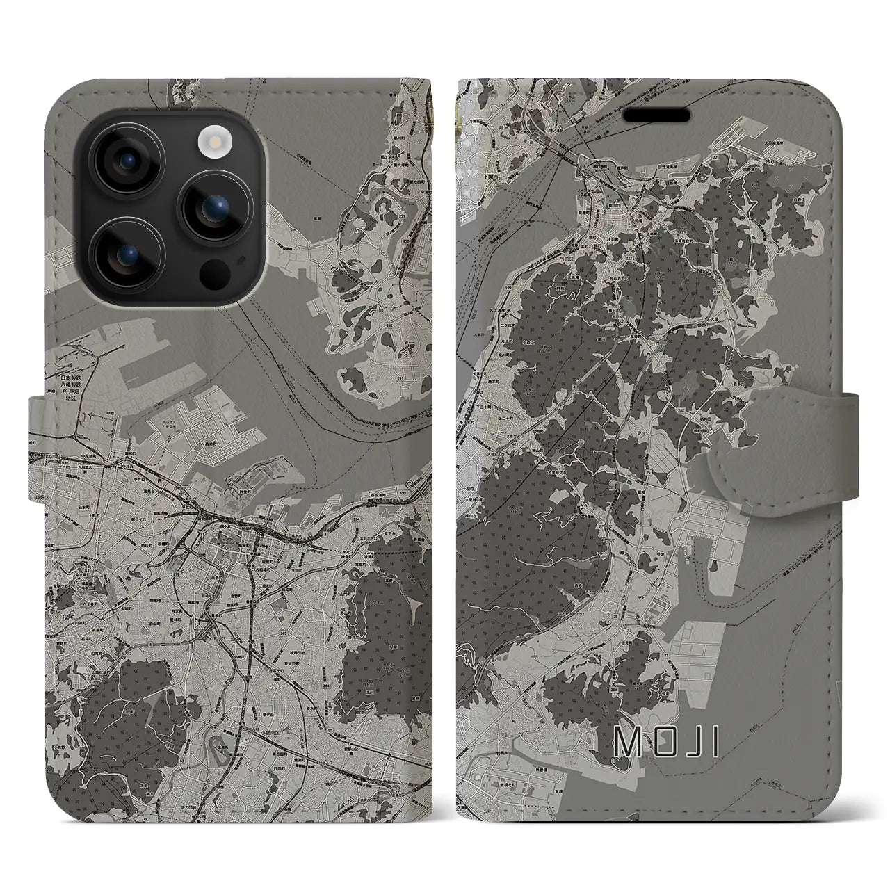 【門司(福岡県)】地図柄iPhoneケース(手帳タイプ)モノトーン・iPhone 16 用