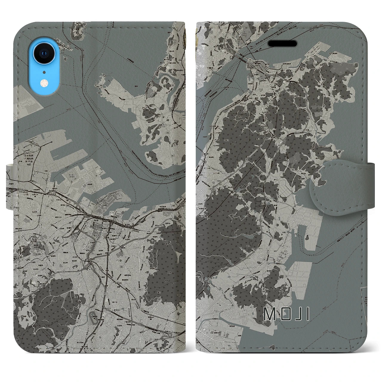 【門司(福岡県)】地図柄iPhoneケース(手帳タイプ)モノトーン・iPhone XR 用