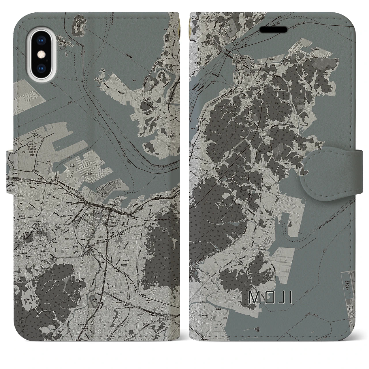 【門司(福岡県)】地図柄iPhoneケース(手帳タイプ)モノトーン・iPhone XS Max 用