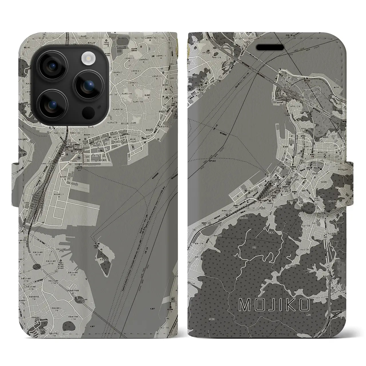 【門司港(福岡県)】地図柄iPhoneケース(手帳タイプ)モノトーン・iPhone 16 用