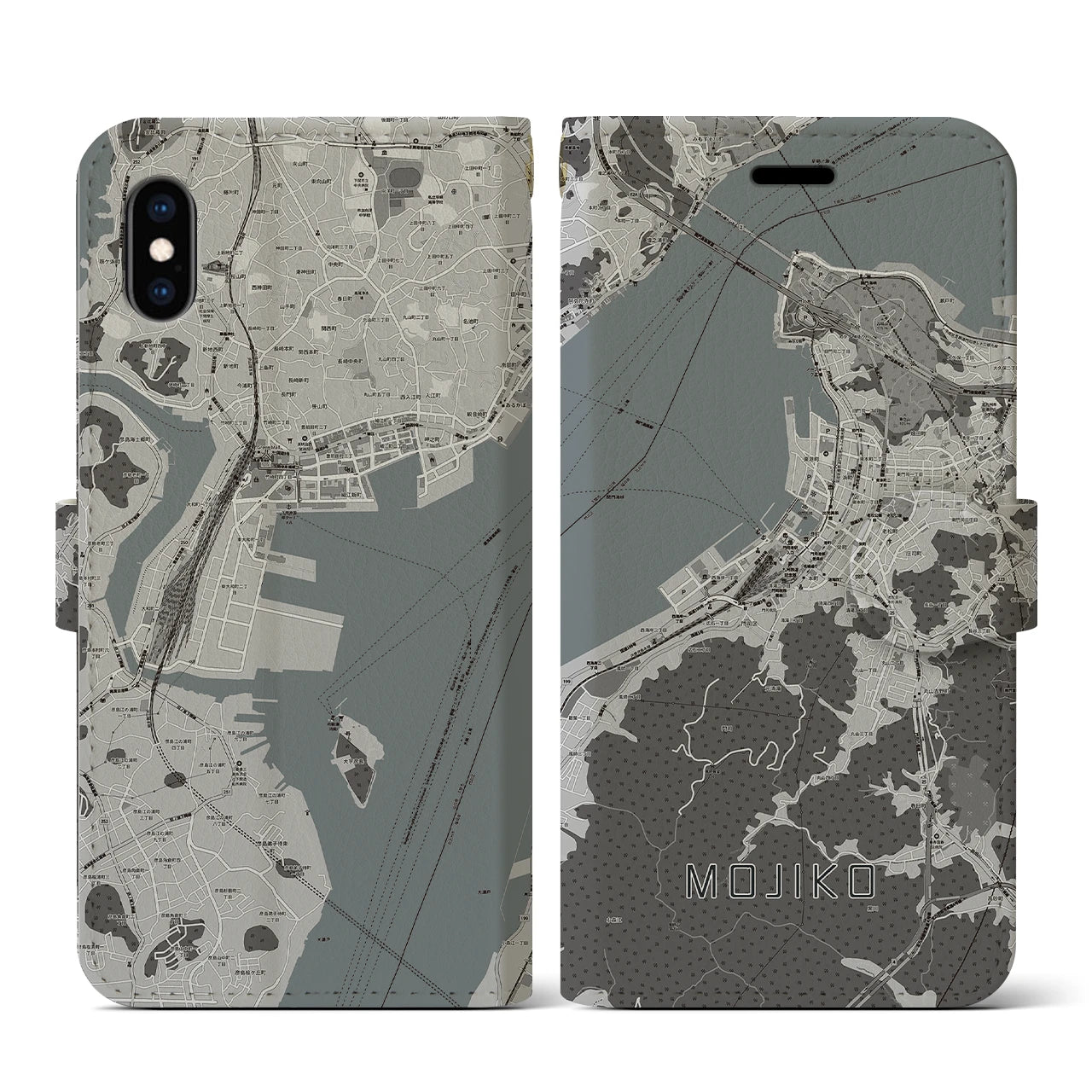 【門司港(福岡県)】地図柄iPhoneケース(手帳タイプ)モノトーン・iPhone XS / X 用