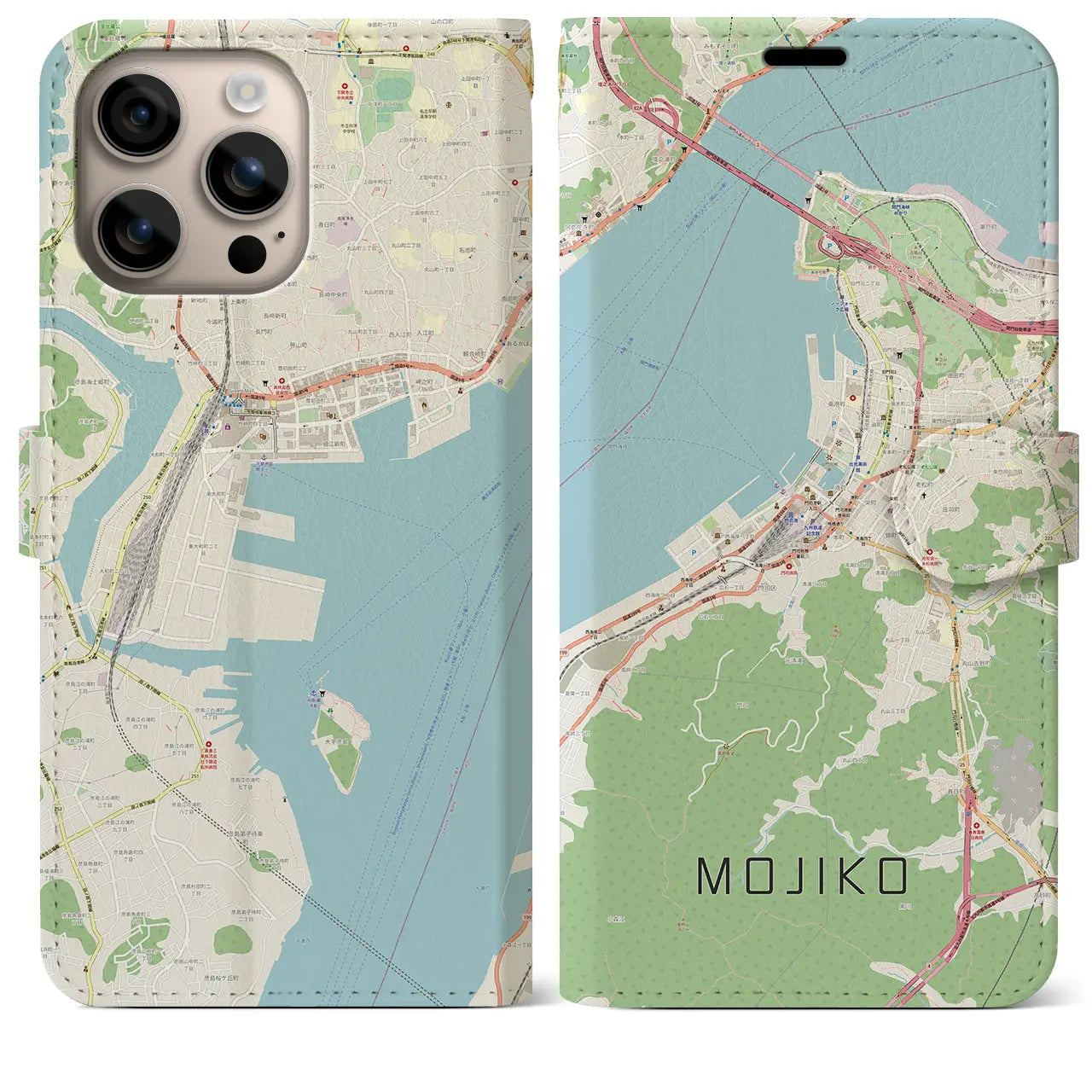 【門司港(福岡県)】地図柄iPhoneケース(手帳タイプ)ナチュラル・iPhone 16 Plus 用