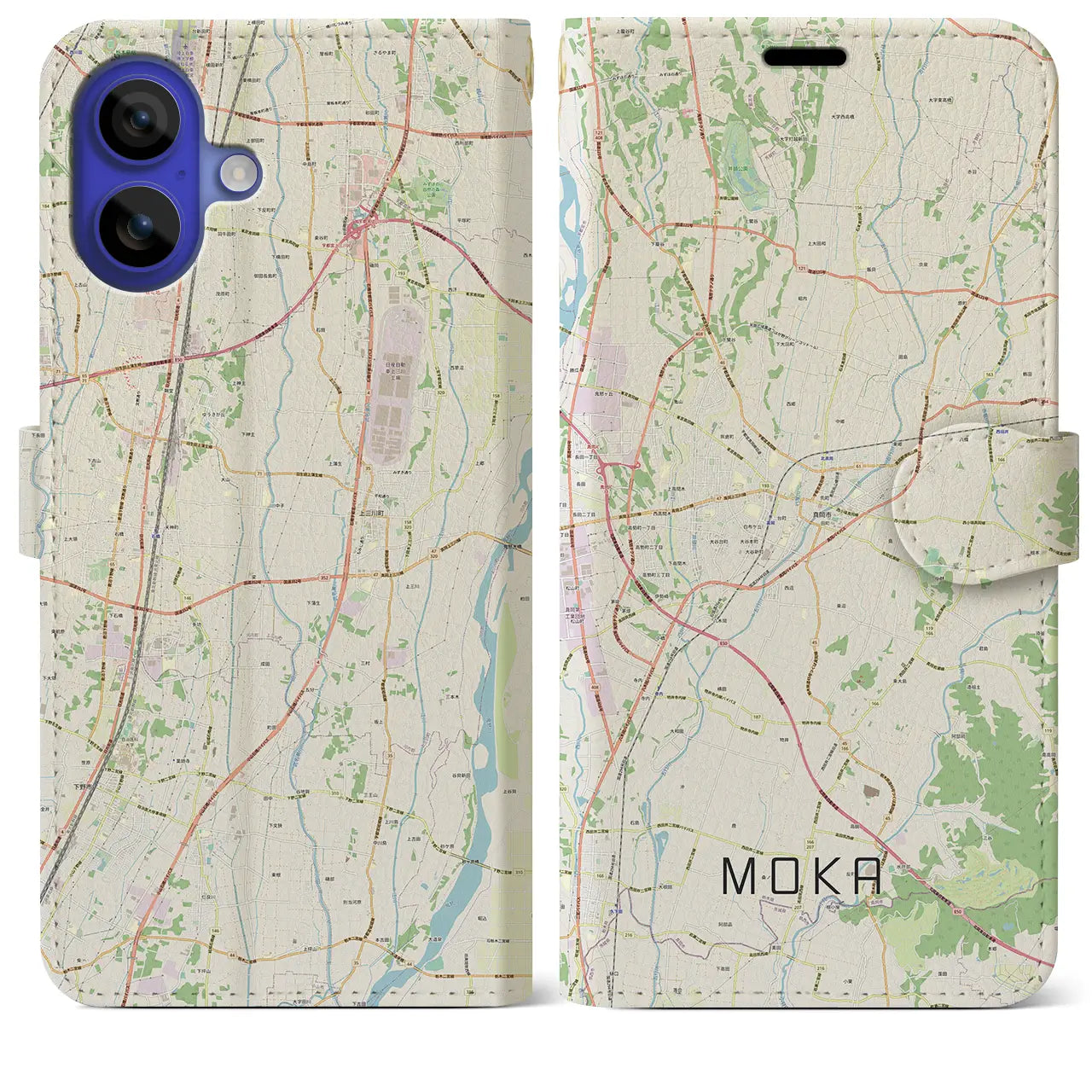 【真岡(栃木県)】地図柄iPhoneケース(手帳タイプ)ナチュラル・iPhone 16 Pro Max 用