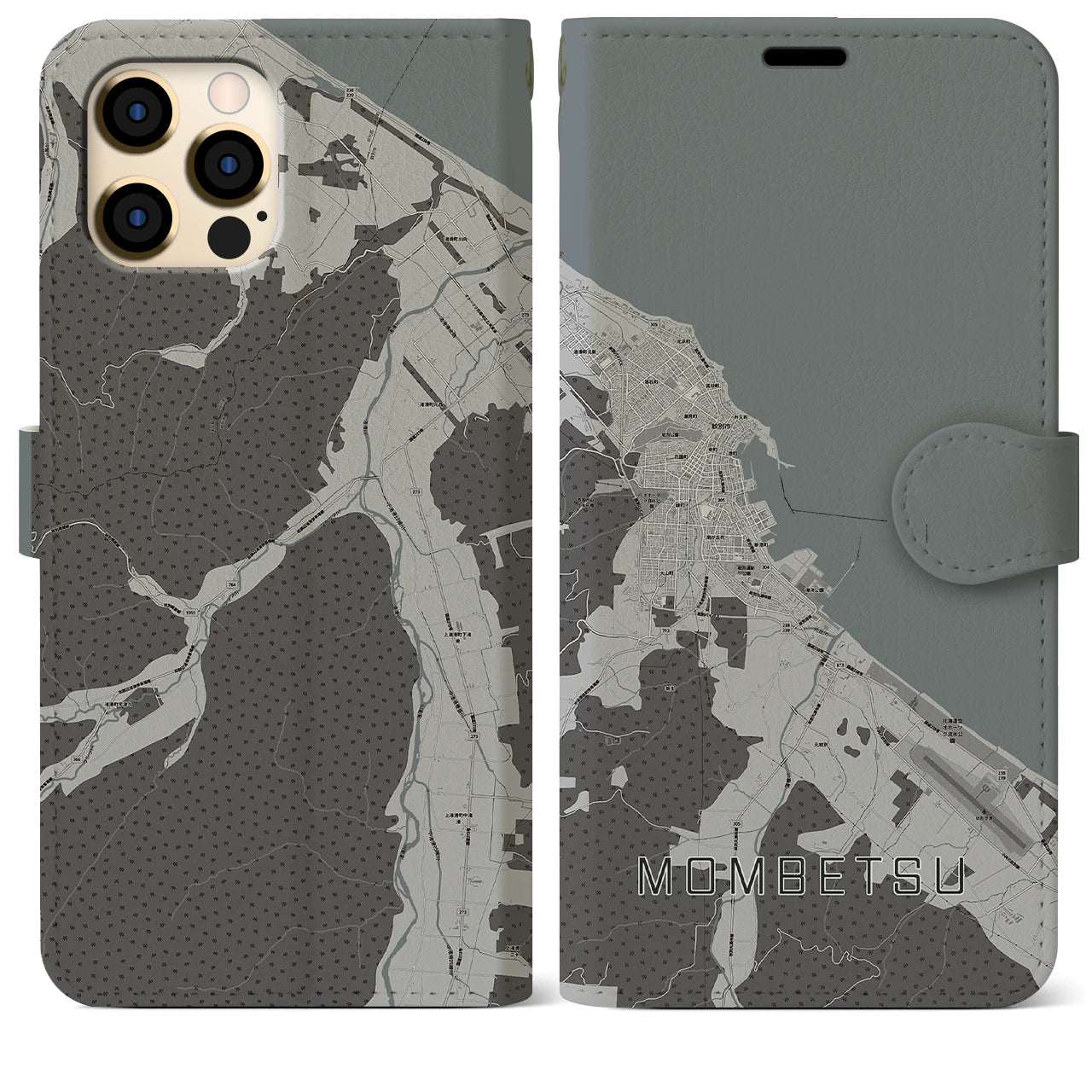【紋別(北海道)】地図柄iPhoneケース(手帳タイプ)モノトーン・iPhone 12 Pro Max 用