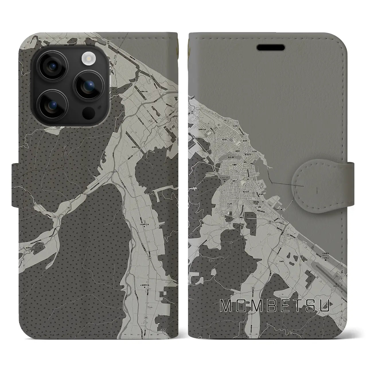 【紋別(北海道)】地図柄iPhoneケース(手帳タイプ)モノトーン・iPhone 16 用