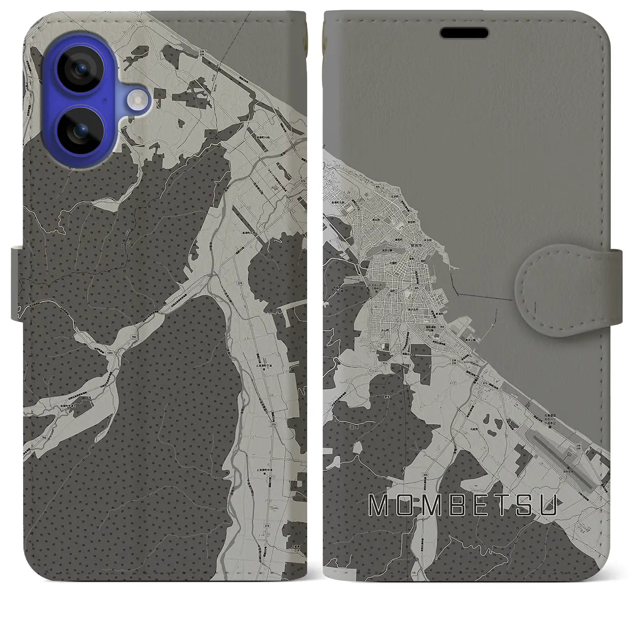 【紋別(北海道)】地図柄iPhoneケース(手帳タイプ)モノトーン・iPhone 16 Pro Max 用