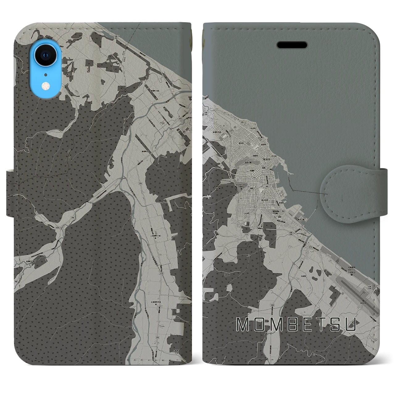 【紋別(北海道)】地図柄iPhoneケース(手帳タイプ)モノトーン・iPhone XR 用