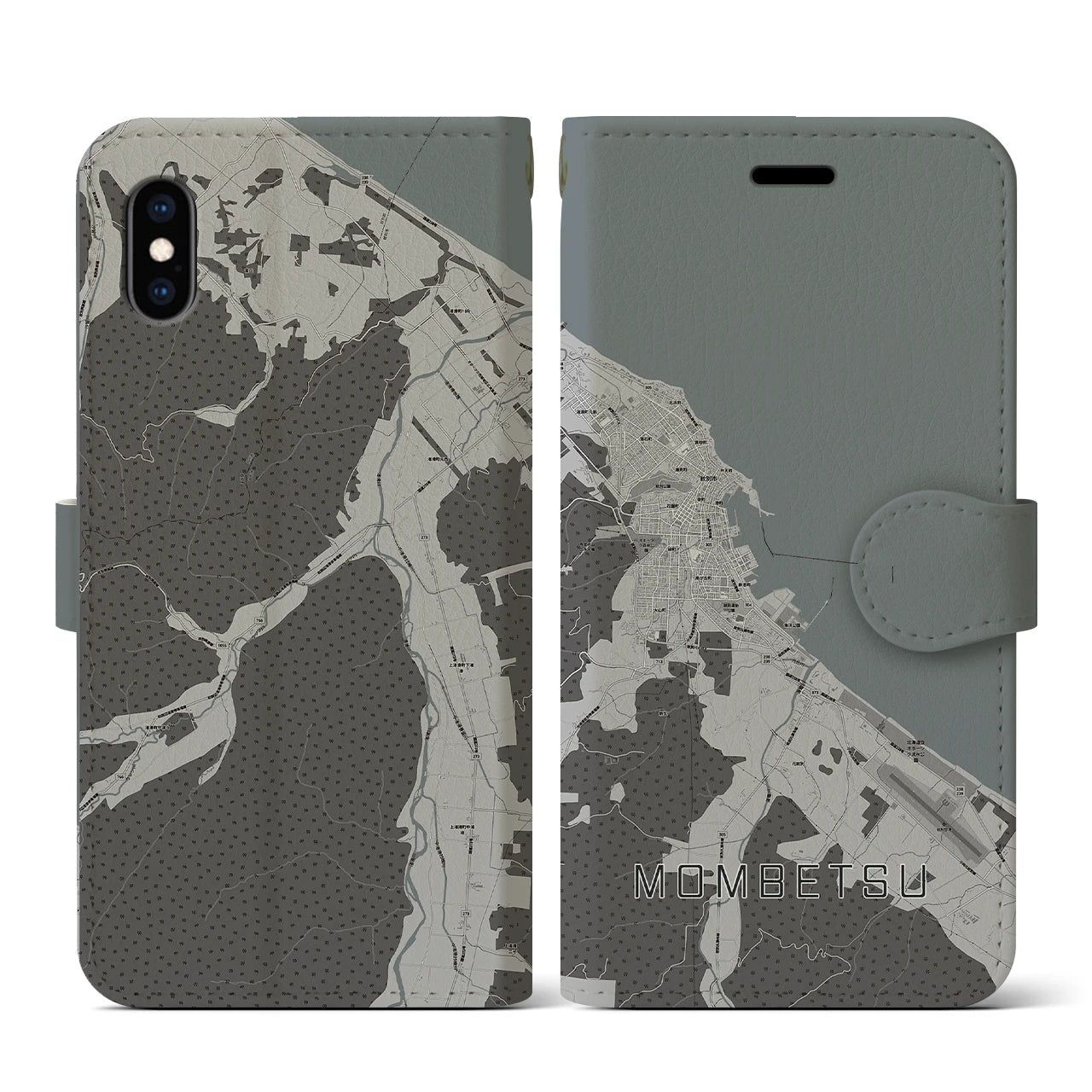 【紋別(北海道)】地図柄iPhoneケース(手帳タイプ)モノトーン・iPhone XS / X 用