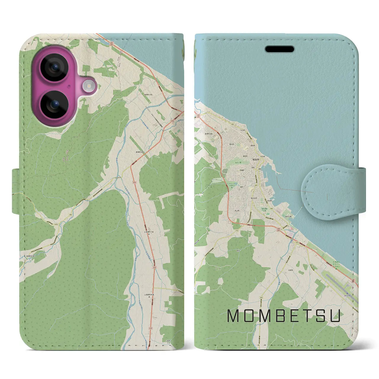 【紋別(北海道)】地図柄iPhoneケース(手帳タイプ)ナチュラル・iPhone 16 Pro 用
