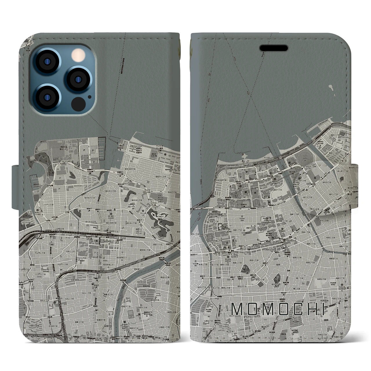 【百道(福岡県)】地図柄iPhoneケース(手帳タイプ)