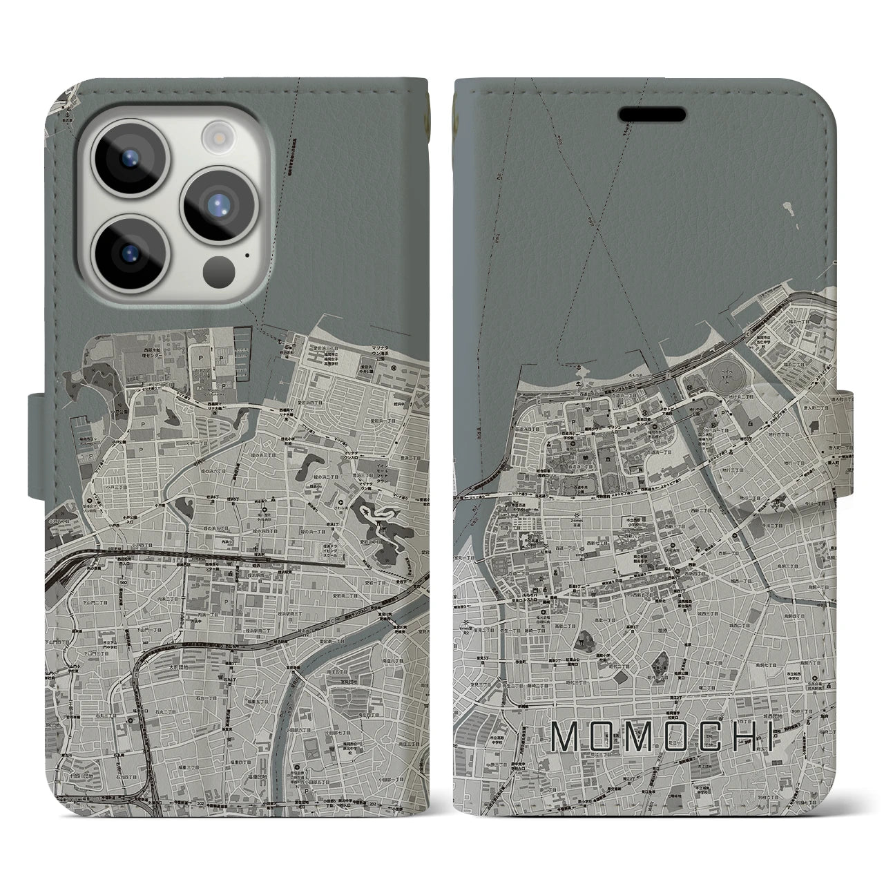 【百道(福岡県)】地図柄iPhoneケース(手帳タイプ)