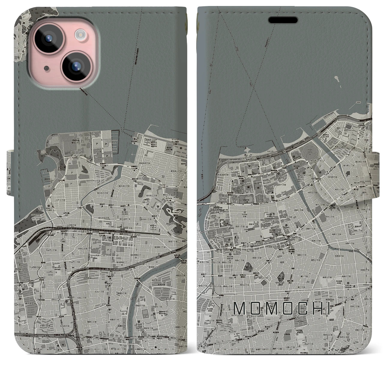 【百道(福岡県)】地図柄iPhoneケース(手帳タイプ)