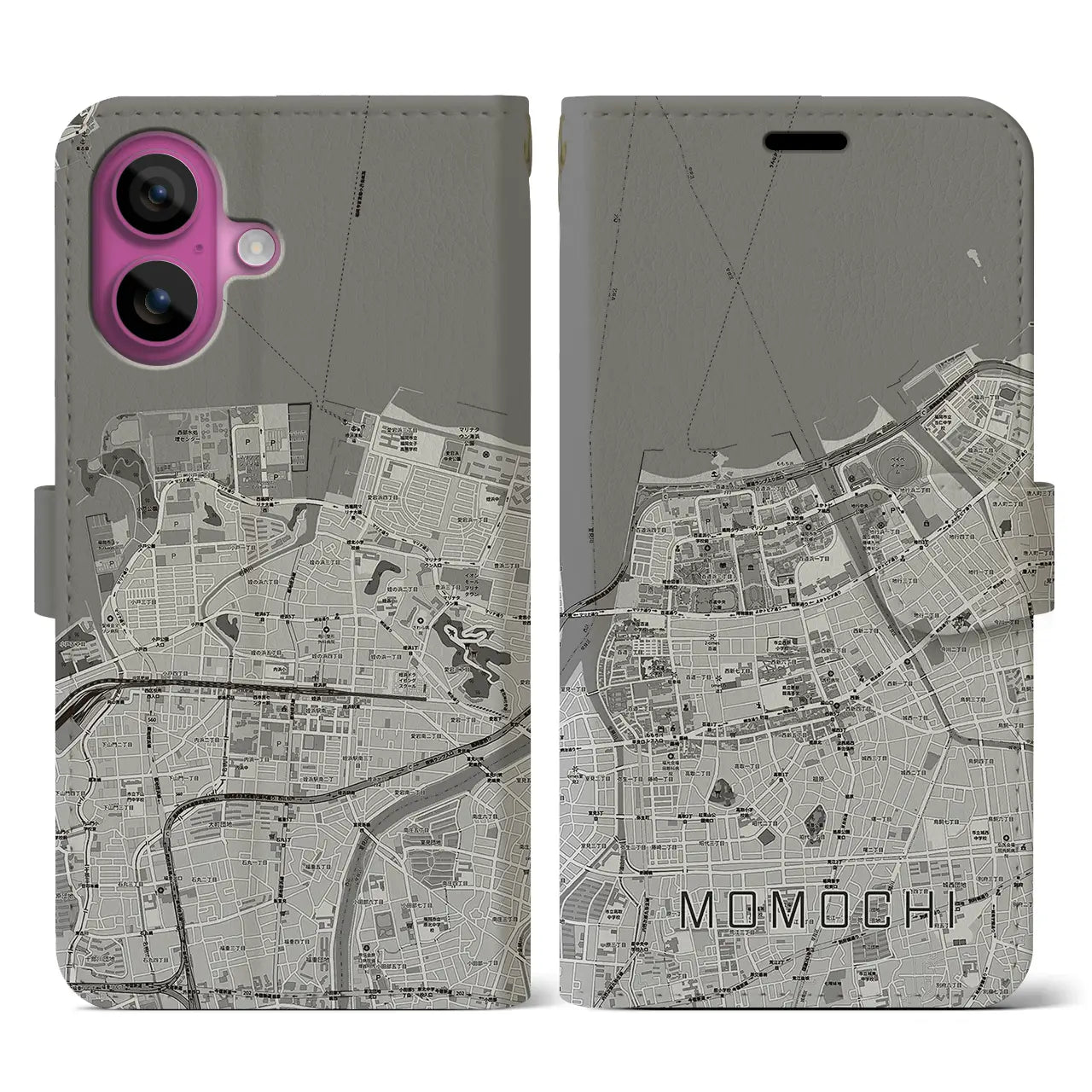 【百道(福岡県)】地図柄iPhoneケース(手帳タイプ)