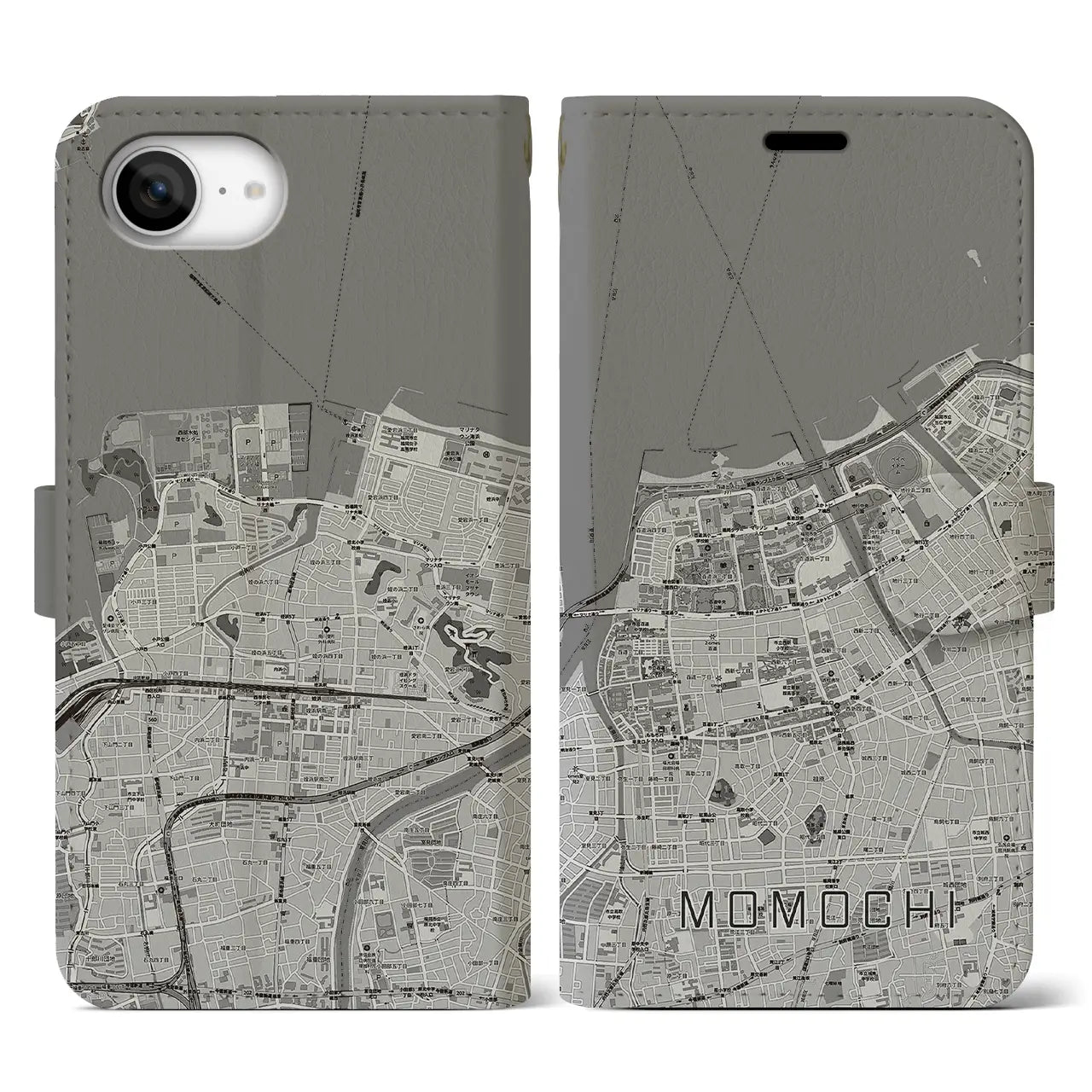 【百道(福岡県)】地図柄iPhoneケース(手帳タイプ)